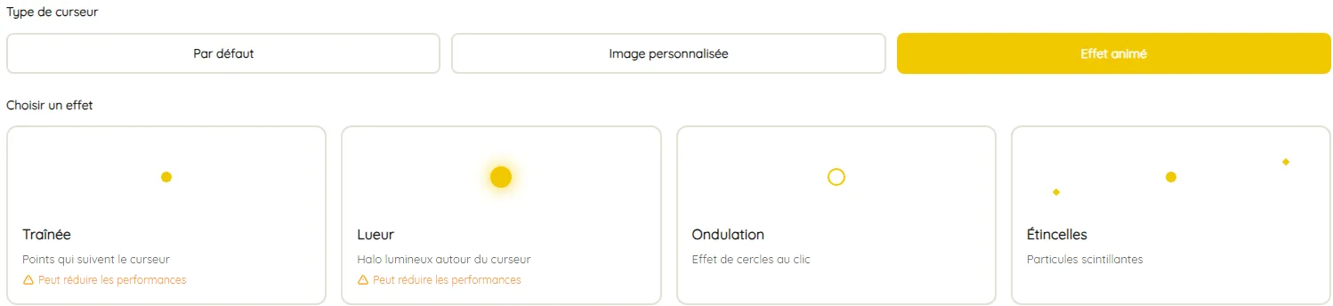 Effets sur le curseur